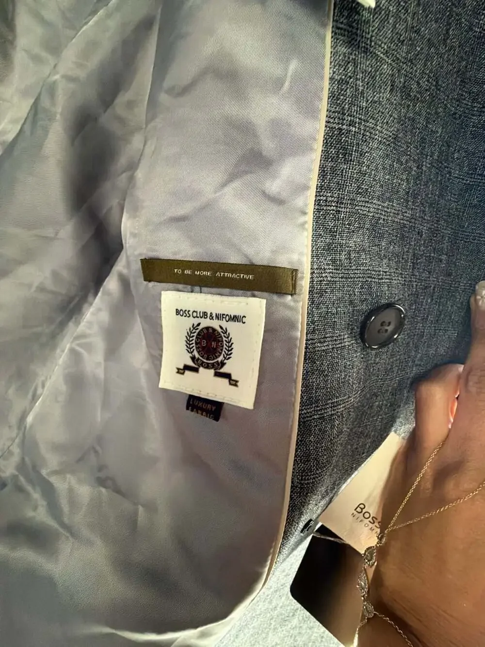 Boss Club & Nifomnic Gray Plaid Double-Breasted Luxury Fabric Blazer